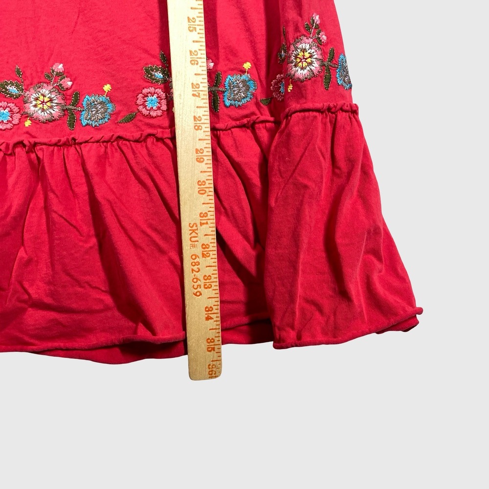 JW Los Angeles Dress Women M Red Floral Embroidered Boho Peasant V-Neck Mini - Picture 8 of 9